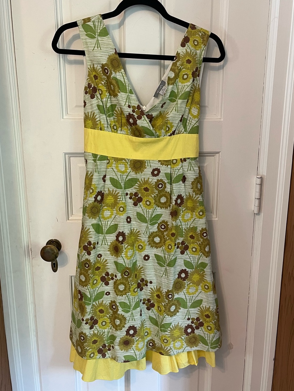 Y2K dELiA’s Sunflower Print Cotton Dress Yellow Green Size 7/8 Bow Waist